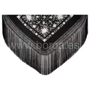 Mantón de manila bordado a mano en seda natural