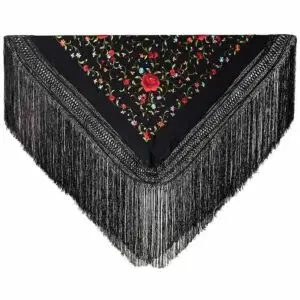 Mantón de manila bordado a mano en seda natural