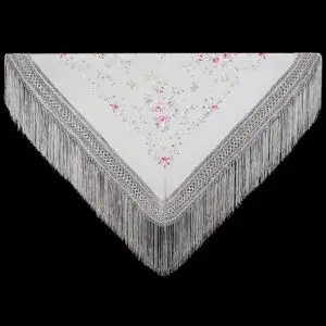 Mantón de manila bordado a mano en seda natural